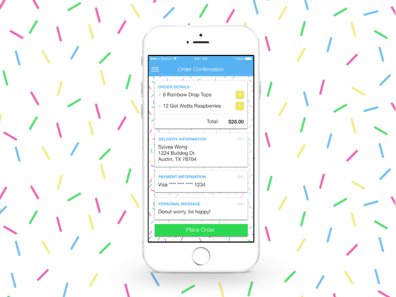 Rainbow Drop Tops confirm order app ios mobile ux ui
