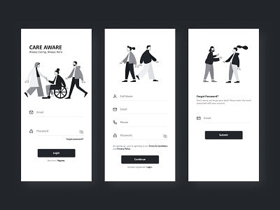 Login, Sign Up and Forget Password Screens app app design black black and white clean concept creative dailyui design figma graphic graphic design icon illustration illustrator interface typography ui ui design uiux