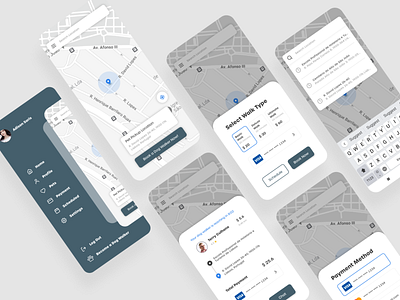 Dog Walking App app app design design destination dog dog walker dog walking location map menu modern payment payment methods pickup search uber uber app ui ui design ux