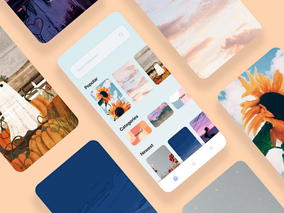 Wallpaper App android app app design background clean design display graphic design images ios mobile app popular themes trending typography ui ux wallpaper wallpaper app wallpaper design