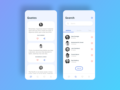 Quotes App app app design authors cards design graphic design inspiration minimal mobile app mobile app design motivation motivational quotes quotes quotes app tabs tags typography ui ux words