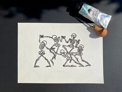 Danse Macabre. design drawing illustration linocut printmaking