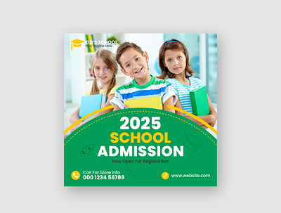 Kids School Education Social Media Post Template admission ads back to school banner branding campaign class college design facebook post graphic design instagram post kids learning primary scholarship social media design student study vector