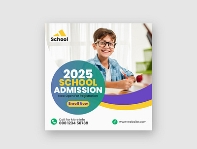 School Admission Social Media Instagram Post Template admission back to school banner branding class college creative design design education facebook post graphic design instagram post kids learning primary scholarship social media banner social media post student study