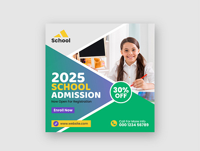 School Admission Social Media Instagram Post Template admission ads back to school banner branding class college creative design design education facebook post graphic design instagram post kids learning scholarship social media banner social media post student study