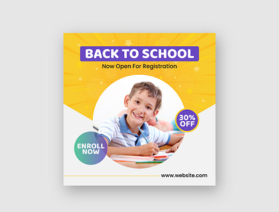 School Admission Social Media Instagram Post Template admission ads back to school banner branding class college design education facebook post graphic design instagram post kids learning primary scholarship social media banner social media post student study