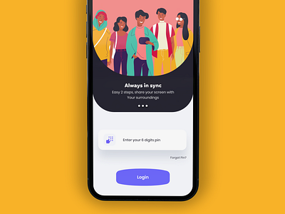 Splash and pin code login screen color design different illustraion ux