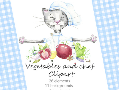 Cat chef Clipart design illustration logo