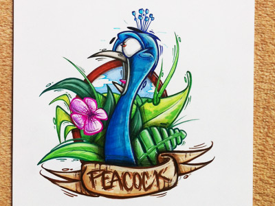 Shock the Peacock – colored character colored cybe cybirds peacock sketch