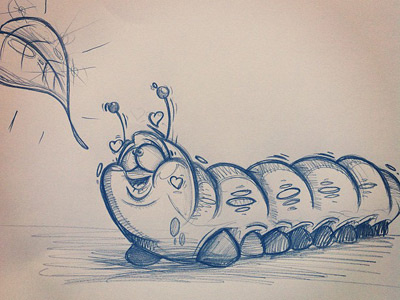 Totally In Love caterpillar character cybe cybirds scribble sketch