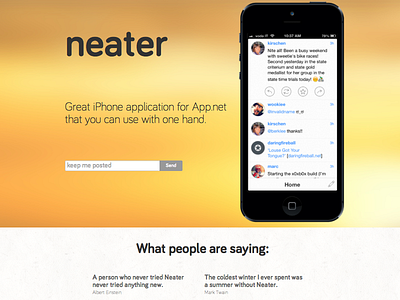 Neater Home Page app.net ios iphone landing