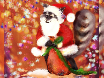 Christmas Santa Raccoon animals cards christmas decor design digital holiday illustration new years present raccoon santa