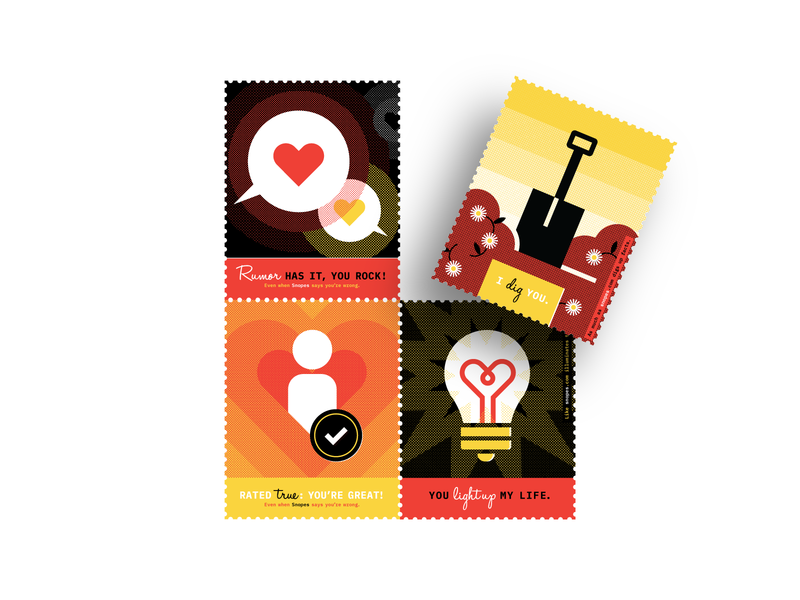 Snopes Valentines cards dribbbleweeklywarmup facts halftone lightbulb valentines