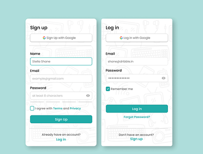 Sign Up/Log in Page app branding design icon illustration logo typography ui ux vector