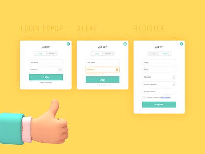 Login - Register Popup Card Design UI Kit