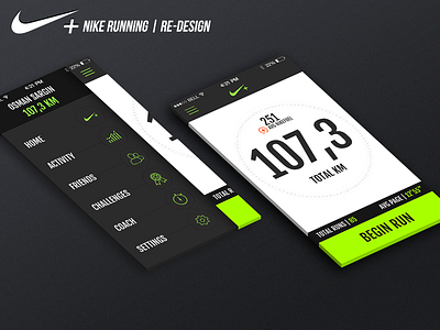 Nike+ Running | Re-design home ios mobile app nike redesign running side menu ui ux