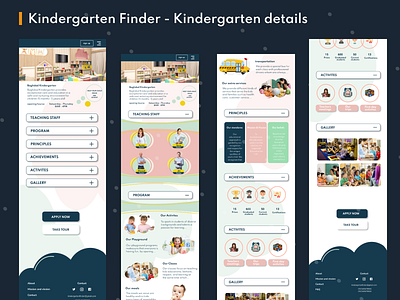 Kindergarten Finder - Kindergarten details app design kids kindergarten logo phone responsive school ui uiux ux uxui web website
