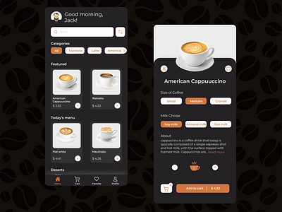 Coffee shop app shots app coffee design dribble shot phone shop shot ui ux web