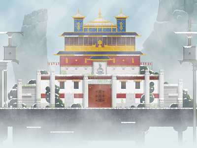 Mandagon Temple art design environment fog game mist mountain pixel temple tibet