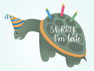 Tortoise Birthday with SORRY I'm Late Message birthday candles late message sorry tortoise