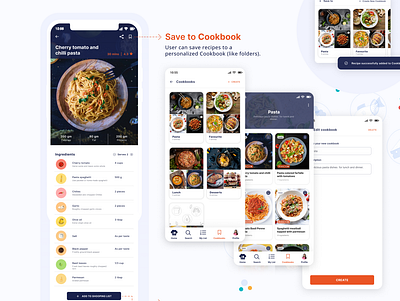 Cookbook feature of Myfoodpad recipe app app design design figma mockups ui ui design ui ux visual design