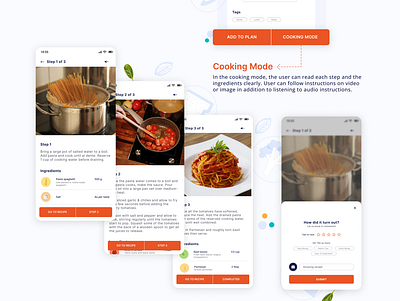 Cooking mode feature to read recipe- Myfoodpad recipe app app design design figma mockups ui ui design ui ux visual designs