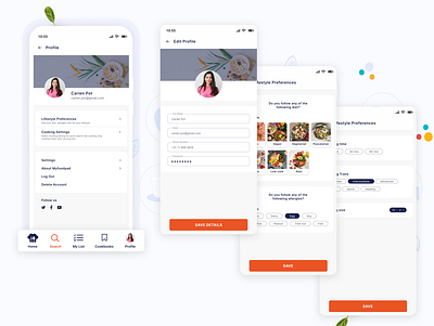 Profile screen of Myfoodpad recipe app app design design figma mockups ui ui design ui ux visual designs