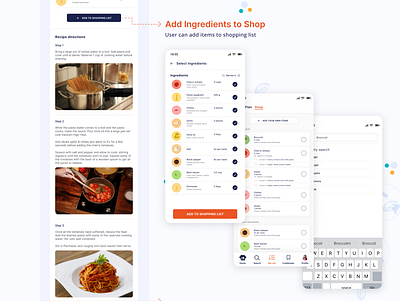 Shopping list feature of Myfoodpad recipe app app design design figma mockups ui ui design ui ux visual designs