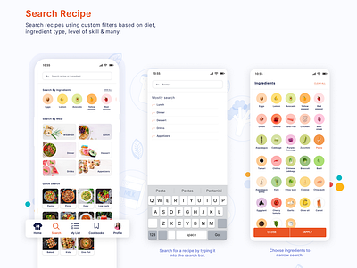 Search recipe feature of Myfoodpad recipe app app design design figma illustration mockups ui ui design ui ux visual designs