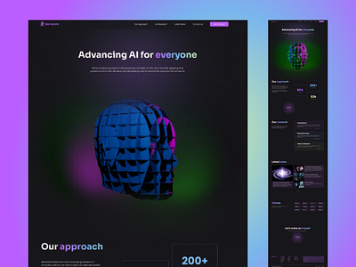 RemarkAI: Advancing AI for everyone | Homepage Concept Design advancing ai artificial intelligence buttons dark mode dashboard deep learning footer future homepage layout machine learning main screen navigation one page robot single page ui webdesign website