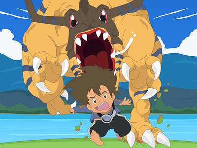 Tai & Greymon [Digimon] anime digimon dinosuar dragonballz gohan greymon manga monster run songohan tai taichi