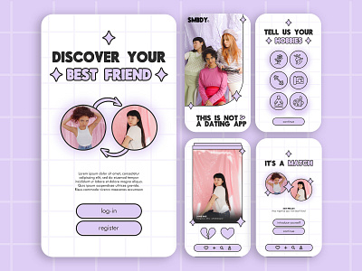 SMBDY - FRIENDSHIP "DATING APP" MOBILE APP CONCEPT app app concept dating app design friend app graphic design grid hip mobile mobile app trendy y2k