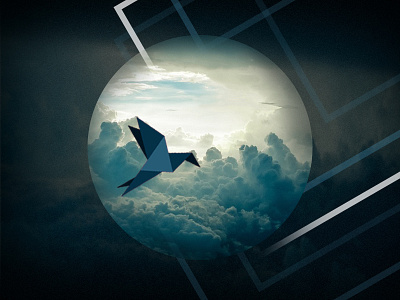 Illustrative style element for a website bird blue clouds dark geometric highlight illustrative origami sky web web design website