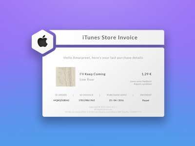 Daily Ui #017 - Email Receipt apple clean daily ui email invoice itunes music payment paypal purchase receipt simple