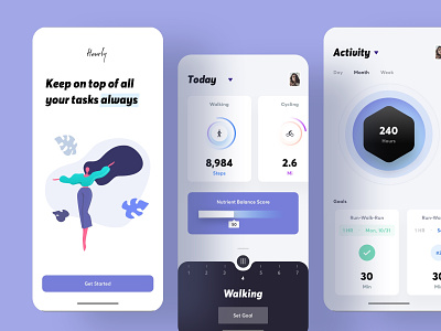 Hourly app branding card clean dashboard data design fitness fitness app illustration ios onboarding project management time time management typography ui ux vector