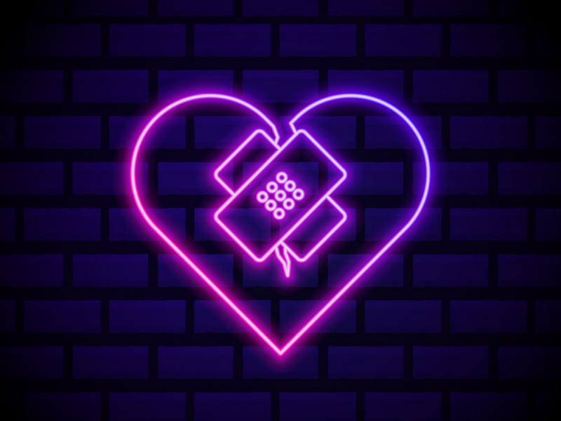 Modern Neon Purple Glowing Heart Banner on Dark Empty Grunge Brick  Background. Vector Vintage Violet Heart Sign. Retro Neon Valentines Day  Symbol 4467294 Vector Art at Vecteezy