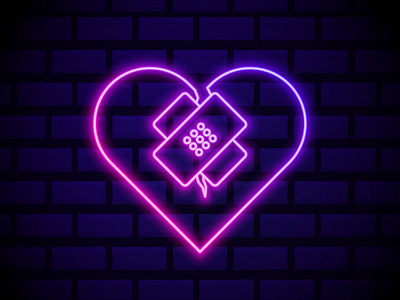 purple broken neon heart