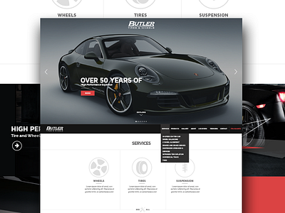 Butler Tire cars creative grid identity layout red typography ui ux web web design website