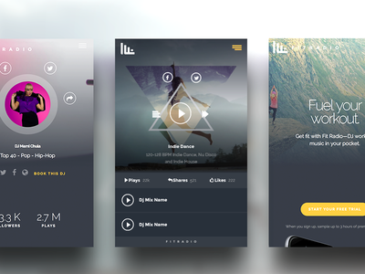 Fit Radio UI Screens app creative flat ui grid material typography ui ux web web design