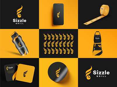 Sizzle Grill Logo abstract logo bbq curvy logo food food company logo food court logo grill grilling illustration logo logo in yellow logocreation logofolio logoideas logomark logotype modern logo restruant logo restrurant yellow and black