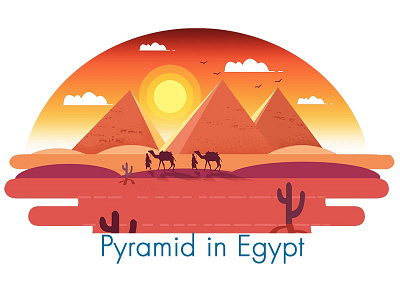 Camel In The Desert camel desert flat illustration illustration pyramid