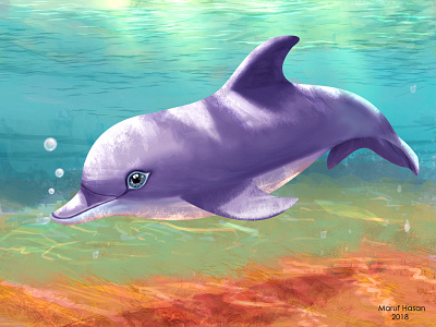 Cute & Happy Dolphin 2d animal cute dolphin design digital art digital illustration dribbble illustration nature