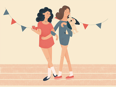 Party Time 2d coffee dog dress dribbble flag girls illustration party time