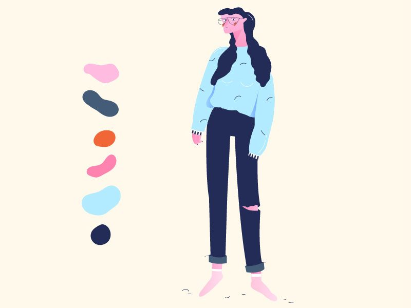 Character socks jeans sweater pullover glasses illustration 2d girl character