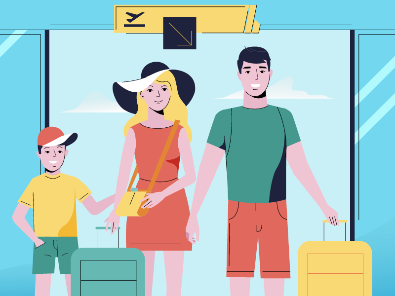 Family holiday airport father mother boy 2d family