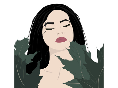 Vector portrait of a beautiful girl with leaves