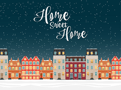 Colorful Scandinavian houses in winter design graphic design houses illustr illustration scandinavian town vector village winter