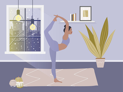 Woman doing exercise in cozy modern interior design girl graphic design health home houses illustration interior vector yoga