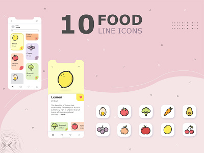10 colourful food set line Icons app branding design food fruits graphic design icons illustration line logo vector vegetables