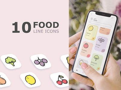 10 colourful food set line Icons app branding design food fruits graphic design icons illustration line logo vector vegetables